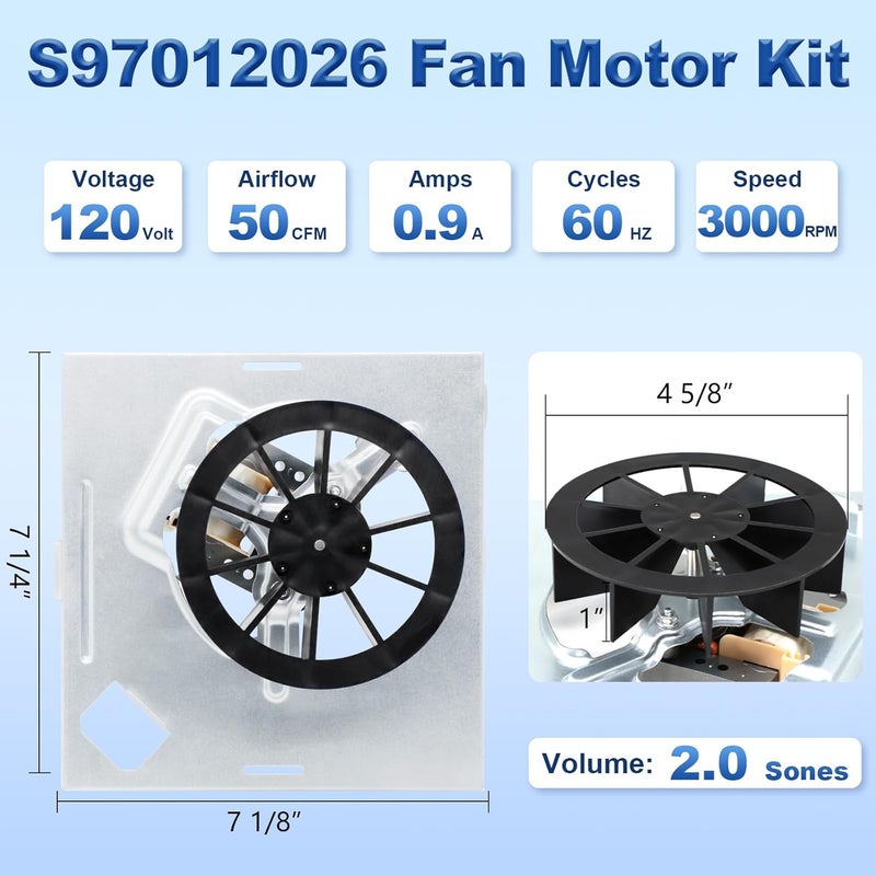 Aibabcue 696N-R02 B Bathroom Fan Motor Assembly Kit Compatible with Broan Nutone 688-K, 688-J, 688-H, 663-H, 663, 688, 678, 659, 670, 688-G S97012026 Bath Exhaust Fan Motor Replacement, 50CFM - Image 2